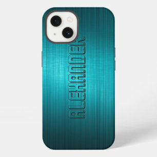 Turquoise-Blue Metal Look Pattern-Monogram 2 iPhone 13 Case