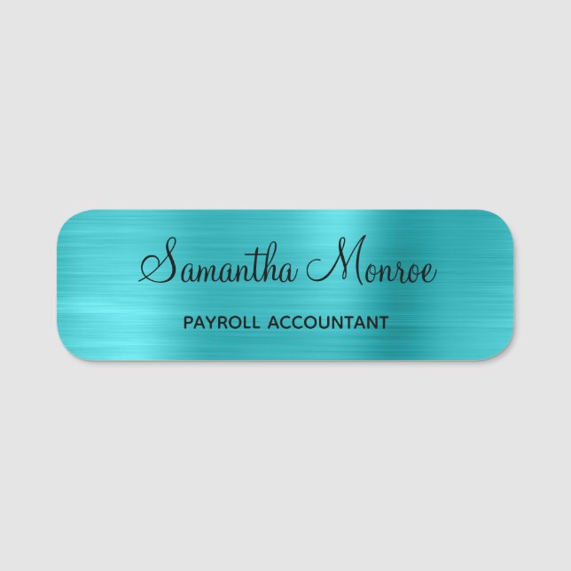 Turquoise Blue Metallic Name Tag (Front)