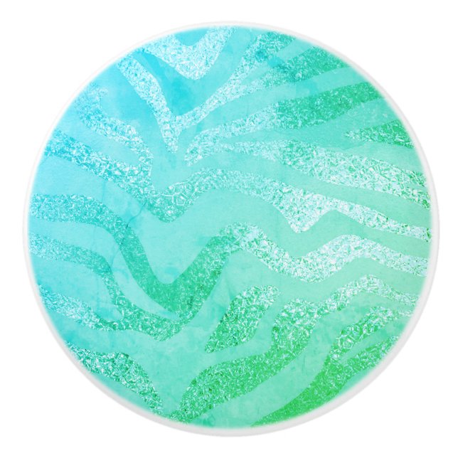 Turquoise blue metallic zebra striped ceramic knob (Front)