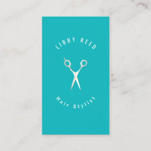 Turquoise Blue Modern Hairdresser Gold Scissors Business Card