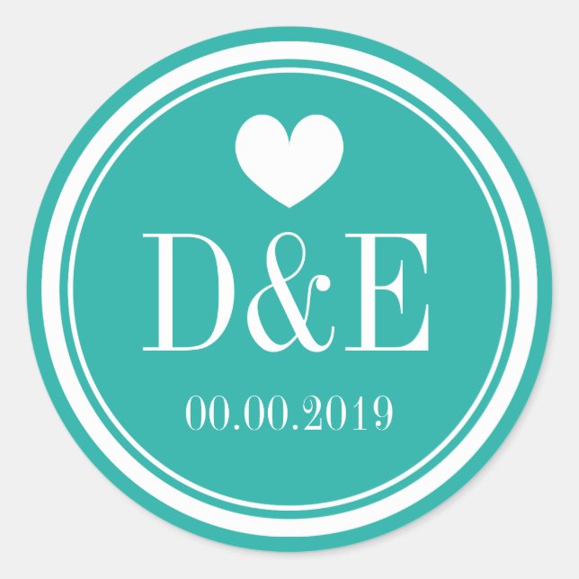Turquoise blue monogram wedding favour sticker (Front)