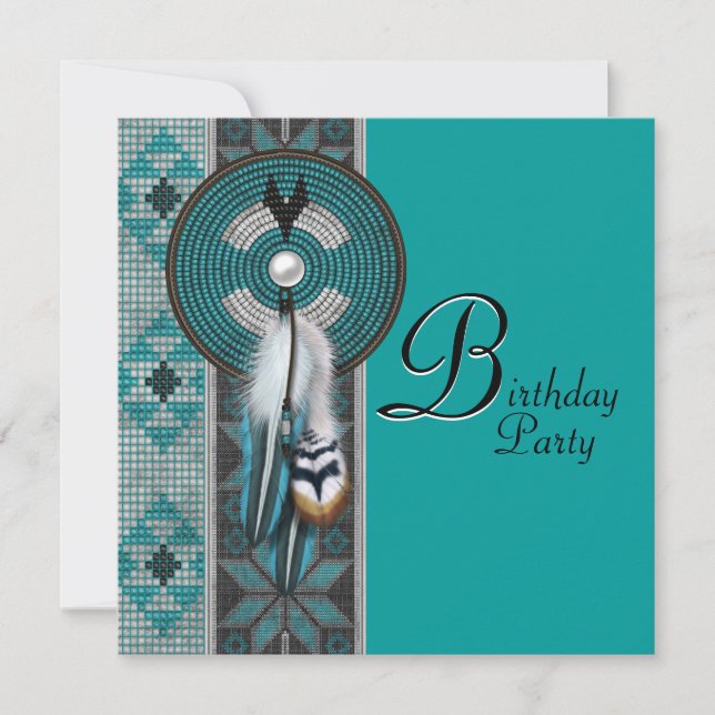 Turquoise Blue Native American Birthday Party Invitation (Front)