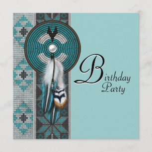 Turquoise Blue Native American Birthday Party Invitation