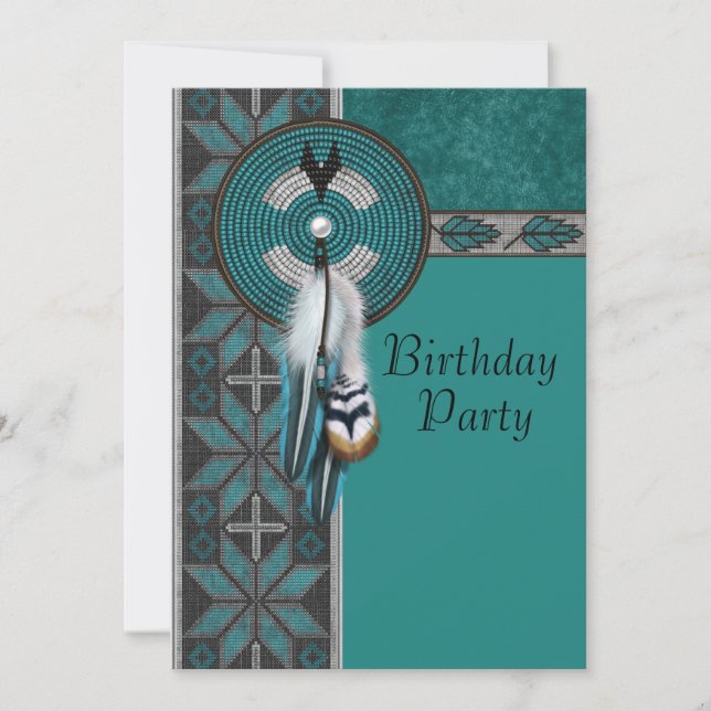 Turquoise Blue Native American Birthday Party Invitation (Front)
