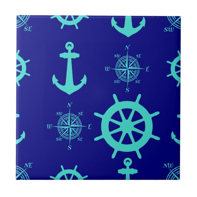Turquoise Blue Nautical Coastal Boating Tile (Front)