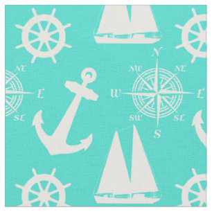 Turquoise Blue Nautical Pattern Fabric