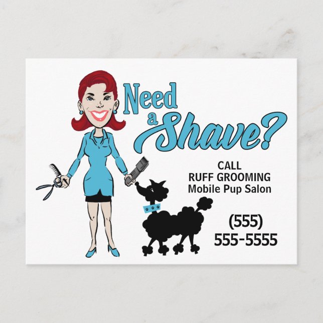 Turquoise Blue Need a Shave Pet Groomer Postcard (Front)