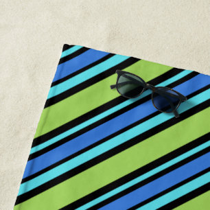 Turquoise Blue Neon Green Black Deckchair Stripes Beach Towel