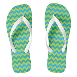 Turquoise Blue Neon Green Emerald Chevrons Flip Flops