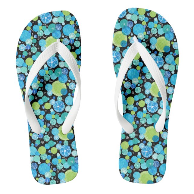 Turquoise Blue Neon Green Emerald Quirky Abstract Flip Flops (Footbed)