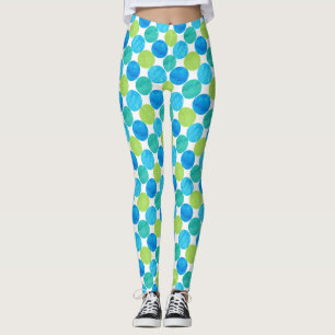 Turquoise Blue Neon Green Jumbo Polka Dots Leggings