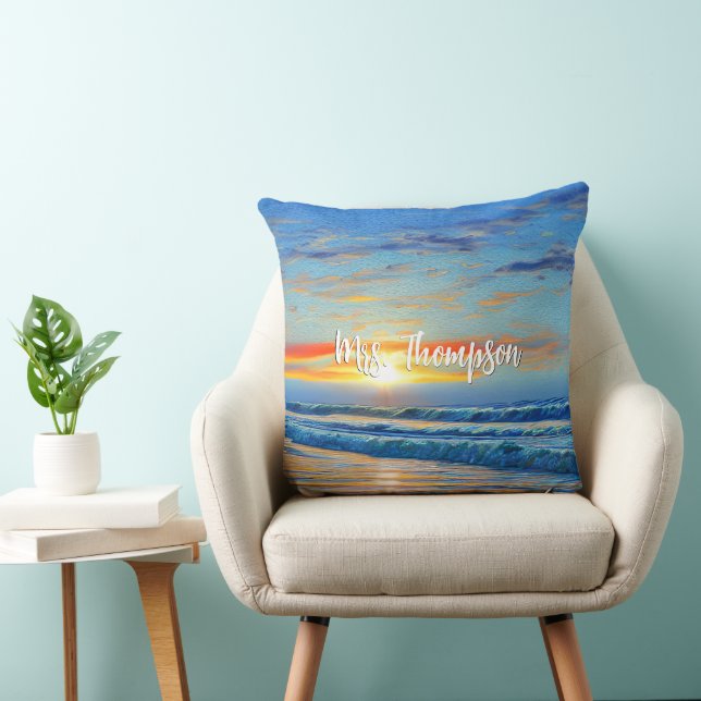 Turquoise blue ocean at sunset cushion (Chair)
