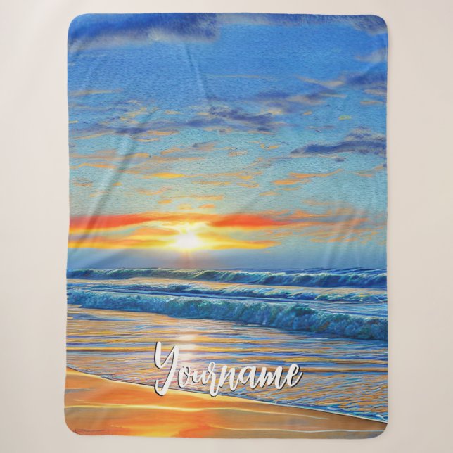 Turquoise blue ocean at sunset sherpa blanket (Front)