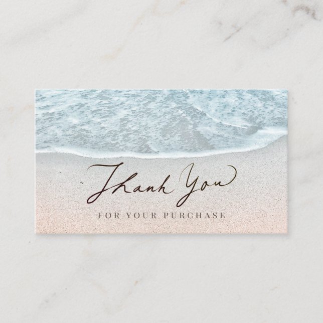 Turquoise Blue Ocean Beach Thank You Business Card (Front)