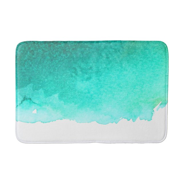 Turquoise blue ocean beach theme watercolor bath mat (Front)