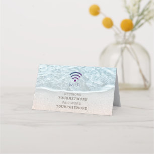Turquoise Blue Ocean Beach Wi-Fi Sign Place Card