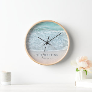 Turquoise Blue Ocean Family Name Established Year Clock