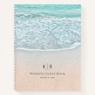 Turquoise Blue Ocean Photo Wedding Guest Book