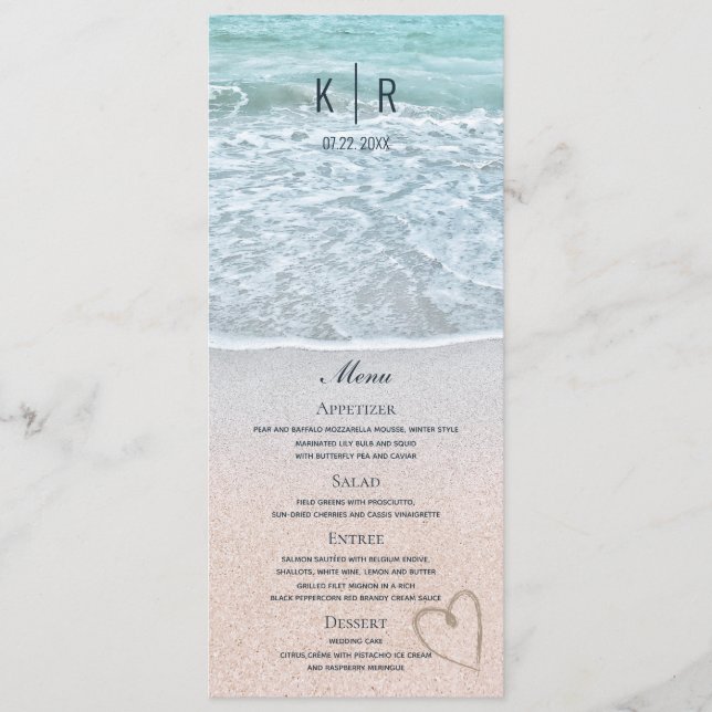 Turquoise Blue Ocean Photo Wedding Menu Card (Front)