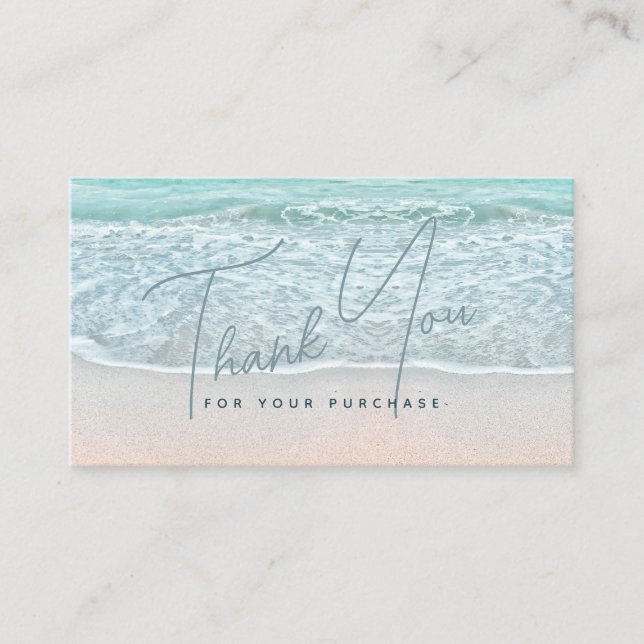 Turquoise Blue Ocean Sandy Beach Thank You Business Card (Front)