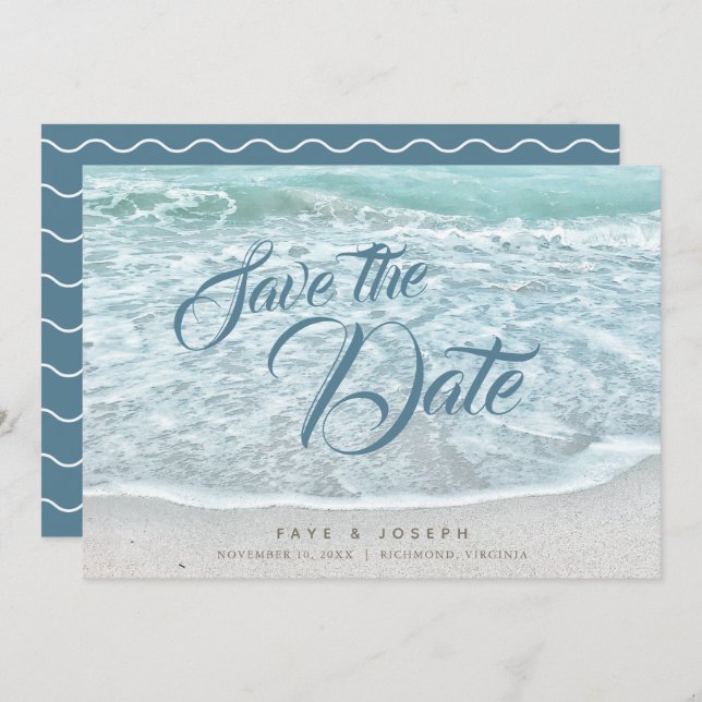 Turquoise Blue Ocean Save the Date Card (Front/Back)