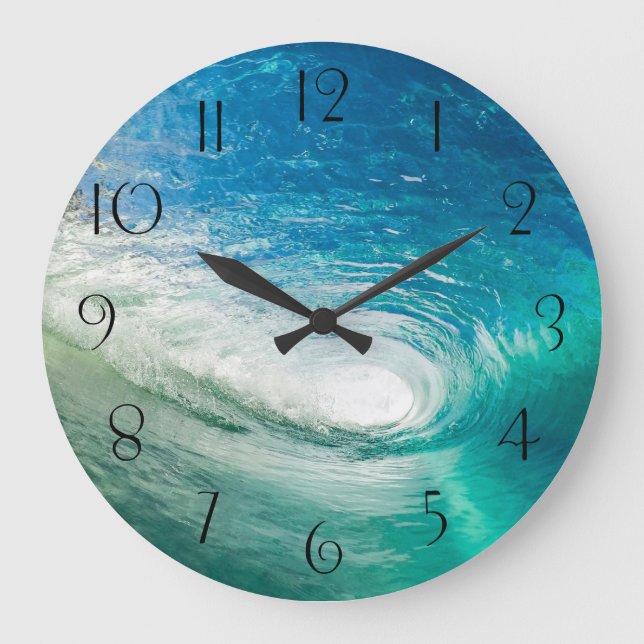 Turquoise Blue Ocean Wave Tunnel Large Clock (Front)