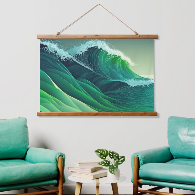 Turquoise Blue Ocean Waves Hanging Tapestry (Living Room)