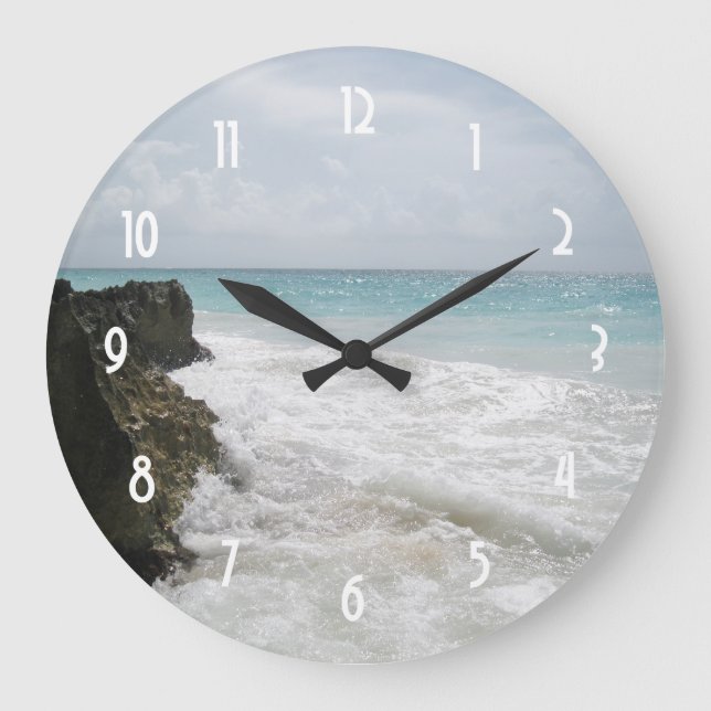 Turquoise Blue Ocean with Foamy Waves Seascape Large Clock (Front)