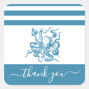 Turquoise blue octopus beach thank you script square sticker