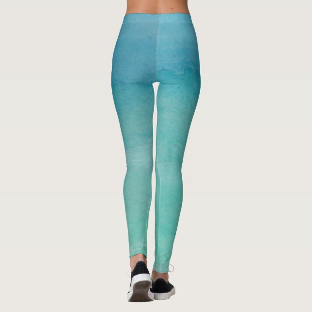 Turquoise blue ombre gradient for yoga fitness gym leggings (Back)