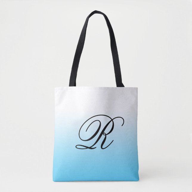Turquoise Blue Ombre Over Any Colour with Monogram Tote Bag (Front)