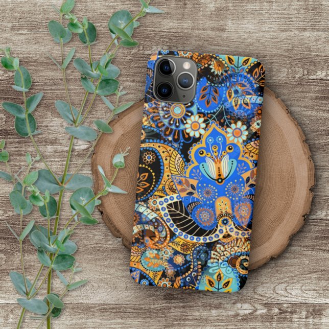 Turquoise Blue Orange Black Paisley Floral Art Case-Mate iPhone Case (Creator Uploaded)