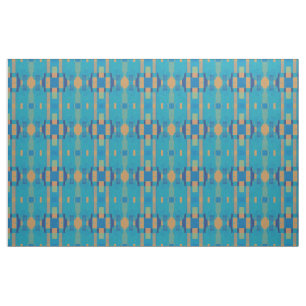 Turquoise Blue Orange Geometric Plaid Pattern Fabric