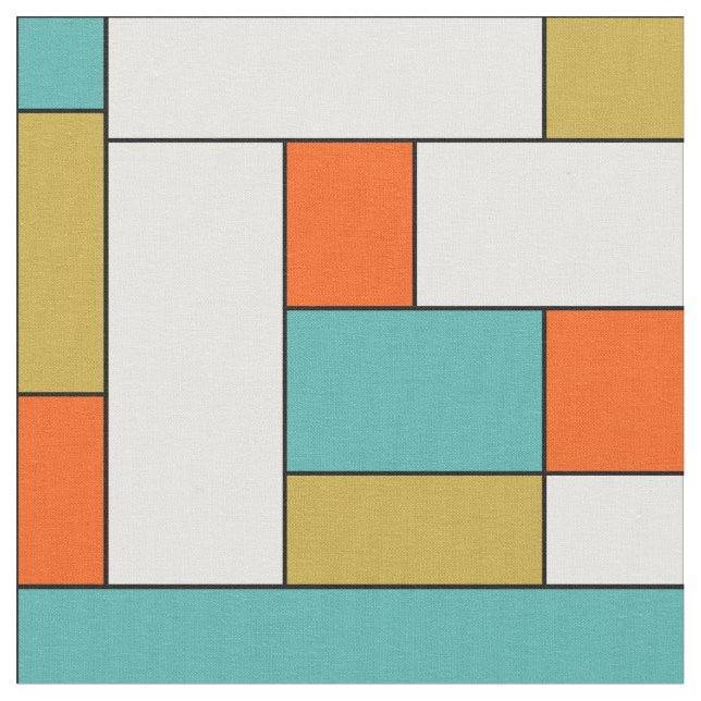 Turquoise Blue Orange Gold Colour Block Mid-centur Fabric (Close Up)