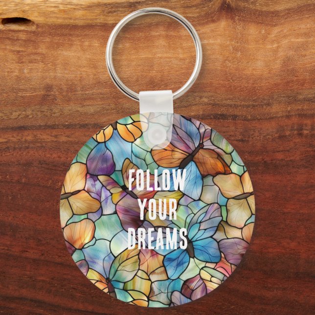 Turquoise Blue Orange Purple Butterflies Key Ring (Front)