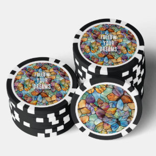 Turquoise Blue Orange Purple Butterflies Poker Chips