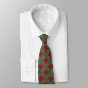 Turquoise Blue Orange Red Green Orient Bali Art Tie