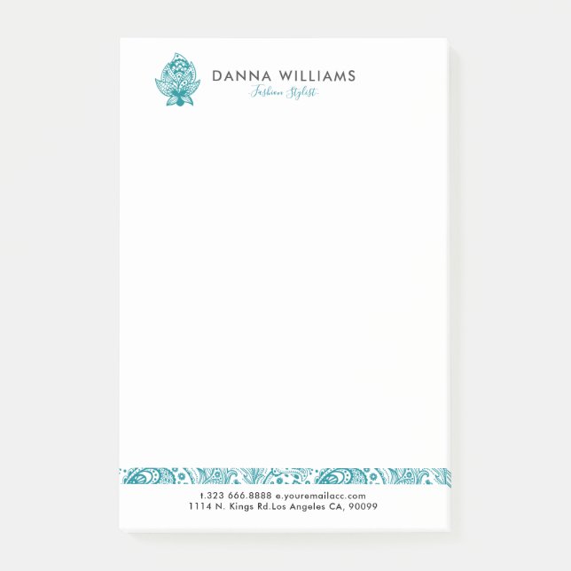 Turquoise-blue Paisley Accent Post-it Notes (Front)