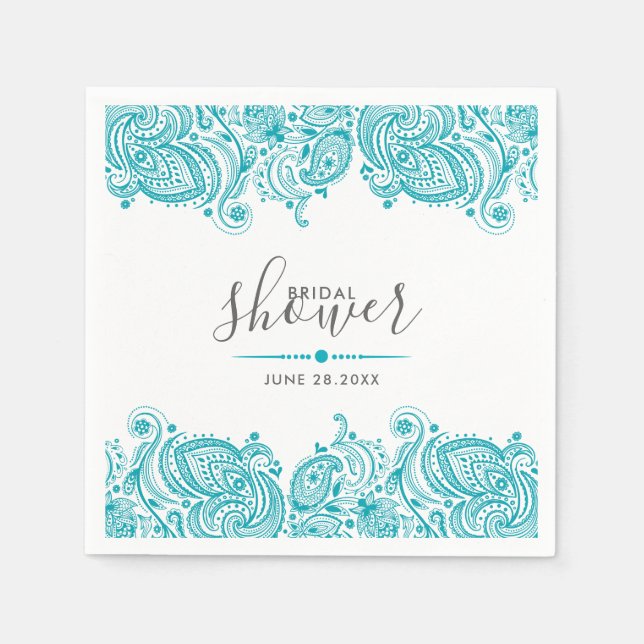 Turquoise-blue paisley lace napkin (Front)