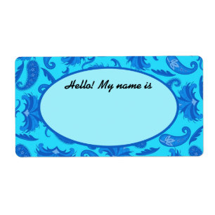 Turquoise & Blue Paisley Name Tag Label
