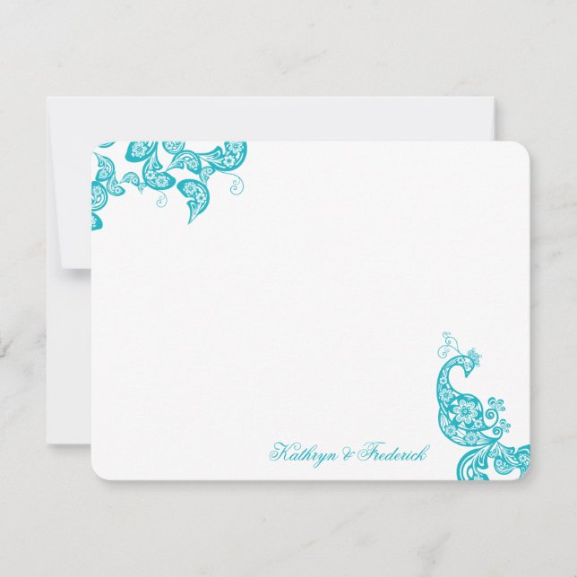 Turquoise Blue Paisley Peacock Thank You Card (Front)