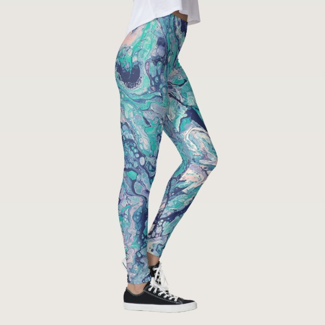 Turquoise, Blue, & Pale Pink Abstract Leggings (Right)