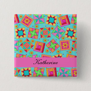 Turquoise Blue Patchwork Quilt Blocks Name Badge