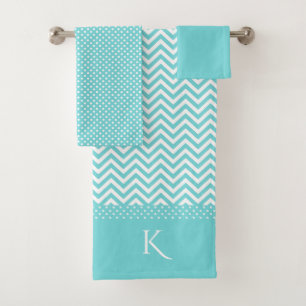 Turquoise Blue Patterned Bath Towel Set
