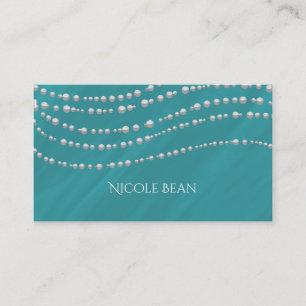 Turquoise Blue & Pearls Elegant Chic Business Card