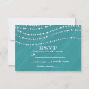 Turquoise Blue & Pearls Elegant RSVP Card