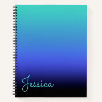 Turquoise Blue Periwinkle and Black Gradient Blank Notebook