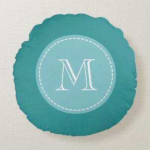 Turquoise blue personalised monogram round pillow