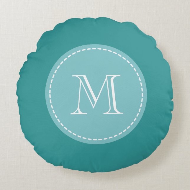 Turquoise blue personalised monogram round pillow (Front)