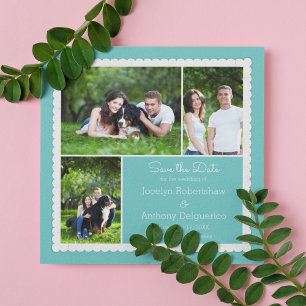 Turquoise Blue Photo Frame Collage Save the Date Invitation